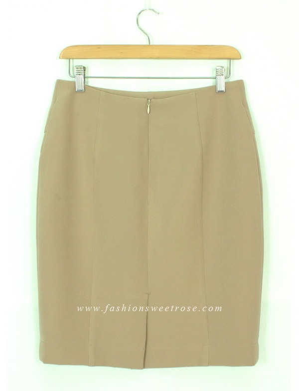 SK-456 กระโปรงทรงสอบ ผ้า Double Twist สีเบจ