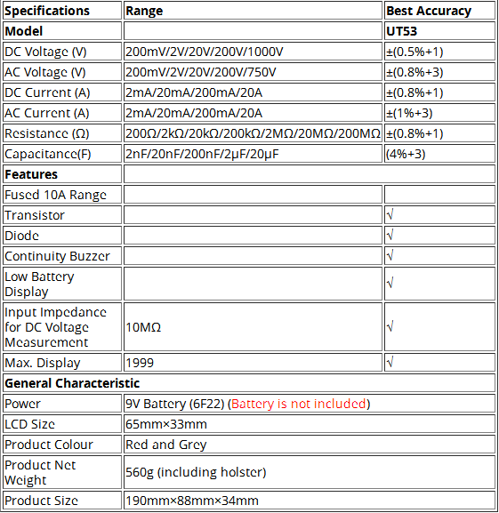 มัลติมิเตอร์แบบดิจิตอล Uni-UT53