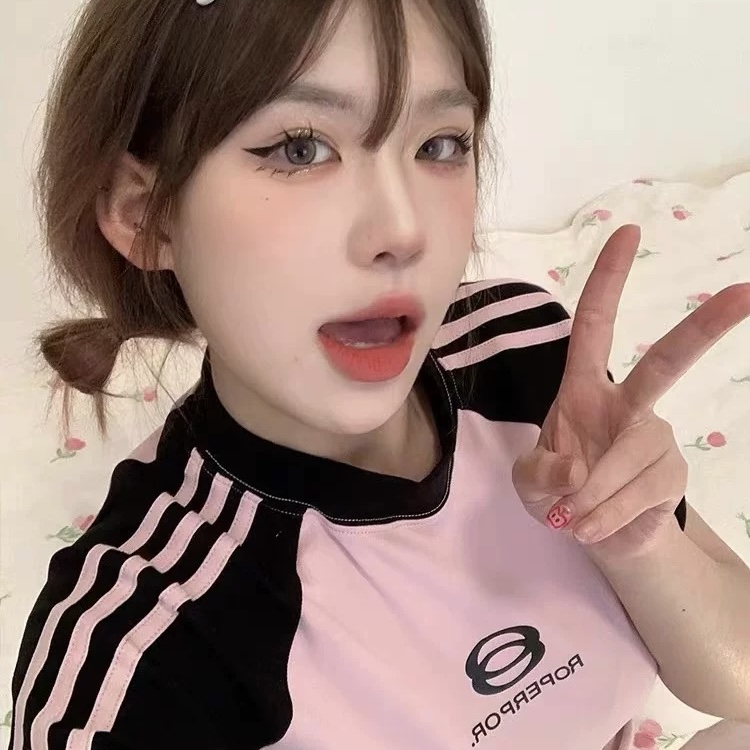 Pink summer tee เสื้อยืดแขนทูโทน