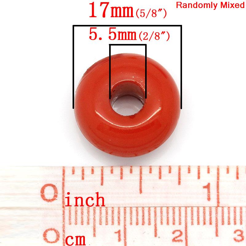 ลูกปัดยุโรปรูใหญ่อะครีลิคเรียบกลมแบน ขนาด 17mm รู5.5mm. คละสี