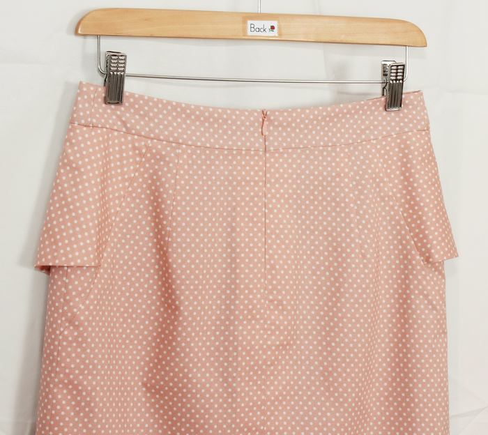 SK-197 กระโปรงแฟชั่น&ทำงาน ทรงสอบ ผ้าคอตต้อนญี่ปุ่นสีชมพูพาสเทล ด้านหน้ากระโปรงจับจีบระบาย