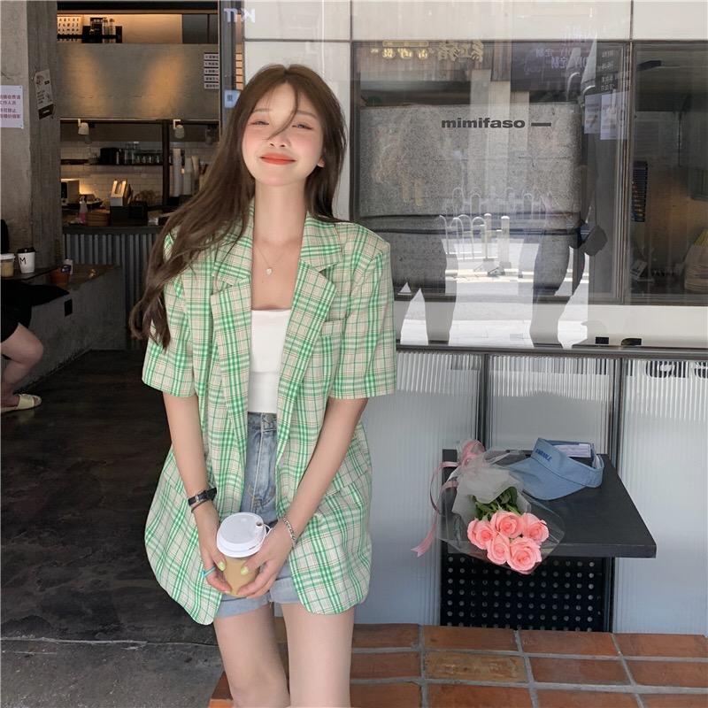 Jolin blazer เสื้อคลุมเบลเซอร์แขนสั้น เขียวครีม