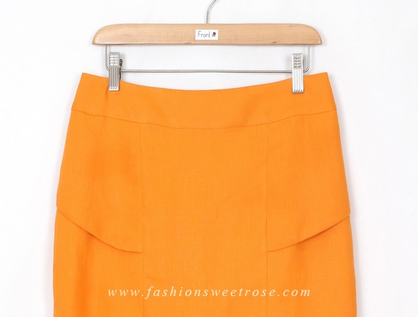 SK-404 กระโปรงแฟชั่น&ทำงาน ทรงสอบ ผ้าลินินญี่ปุ่นสีส้ม