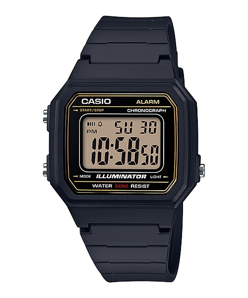 CASIO Standard รุ่น W-217H-9AVDF สีดำ ขอบทอง สินค้าของเเท้ รับประกันศูนย์ CMG