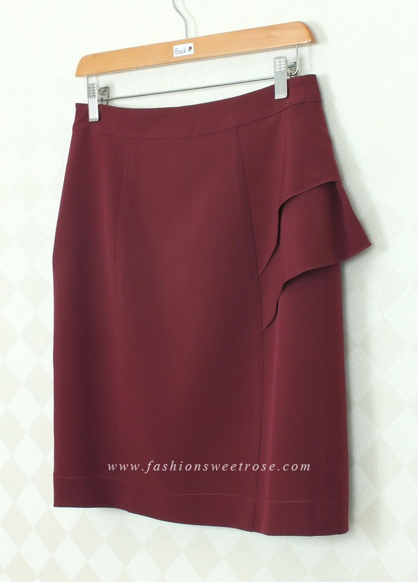 SK-296 กระโปรงแฟชั่น&ทำงาน ทรงสอบ ผ้าไหมอิตาลีสีม่วงเปลือกมังคุด