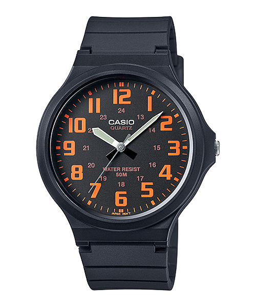 CASIO NORMAL รุ่น MW-240-4BVDF สีดำ เลขส้ม สินค้าของเเท้