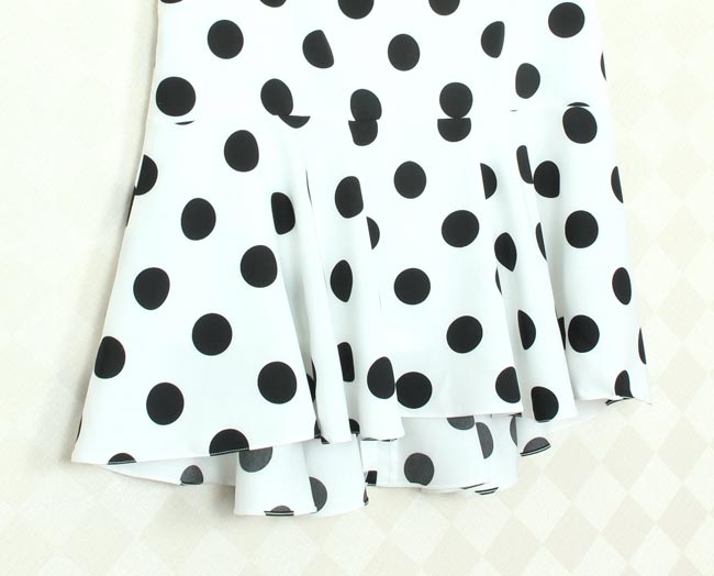 SK-288 กระโปรงแฟชั่น&ทำงาน ทรงย้วย ผ้าไหมอิตาลีพิมพ์ลาย Polka Dot วงกลมดำ พื้นขาว