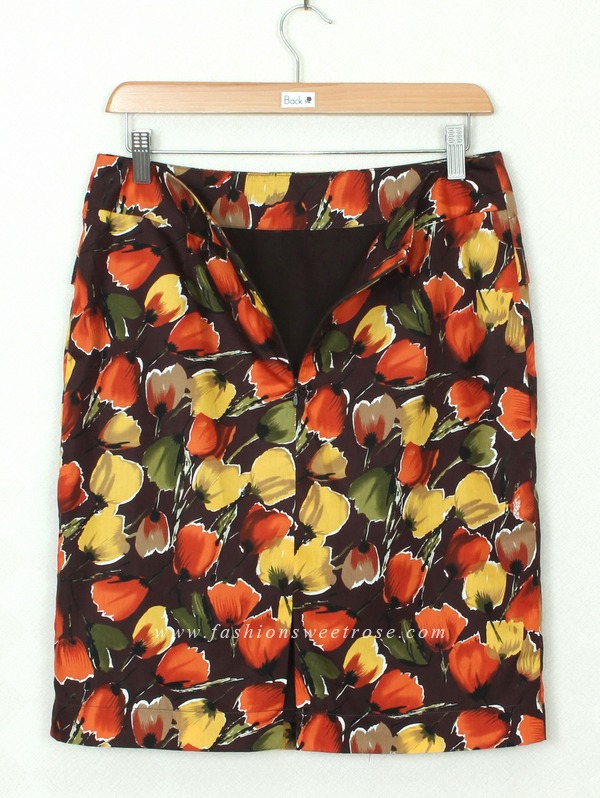 กระโปรงแฟชั่น&ทำงาน กระโปรงทรงสอบผ้าคอตต้อนพิมพ์ลายดอกทิวลิป / SK-322