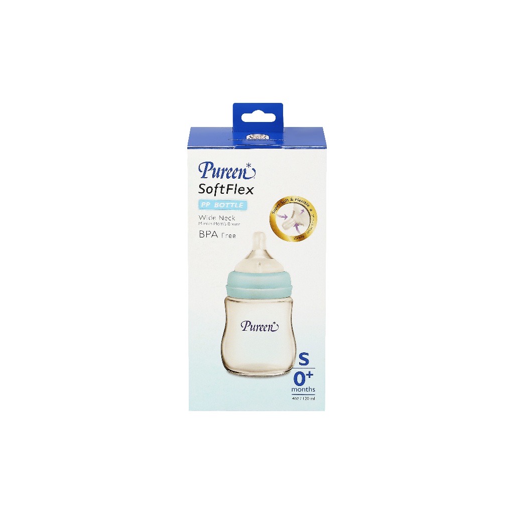 เพียวรีน ขวดนมคอกว้าง ซอฟท์เฟล็กซ์ (PP) 4 oz