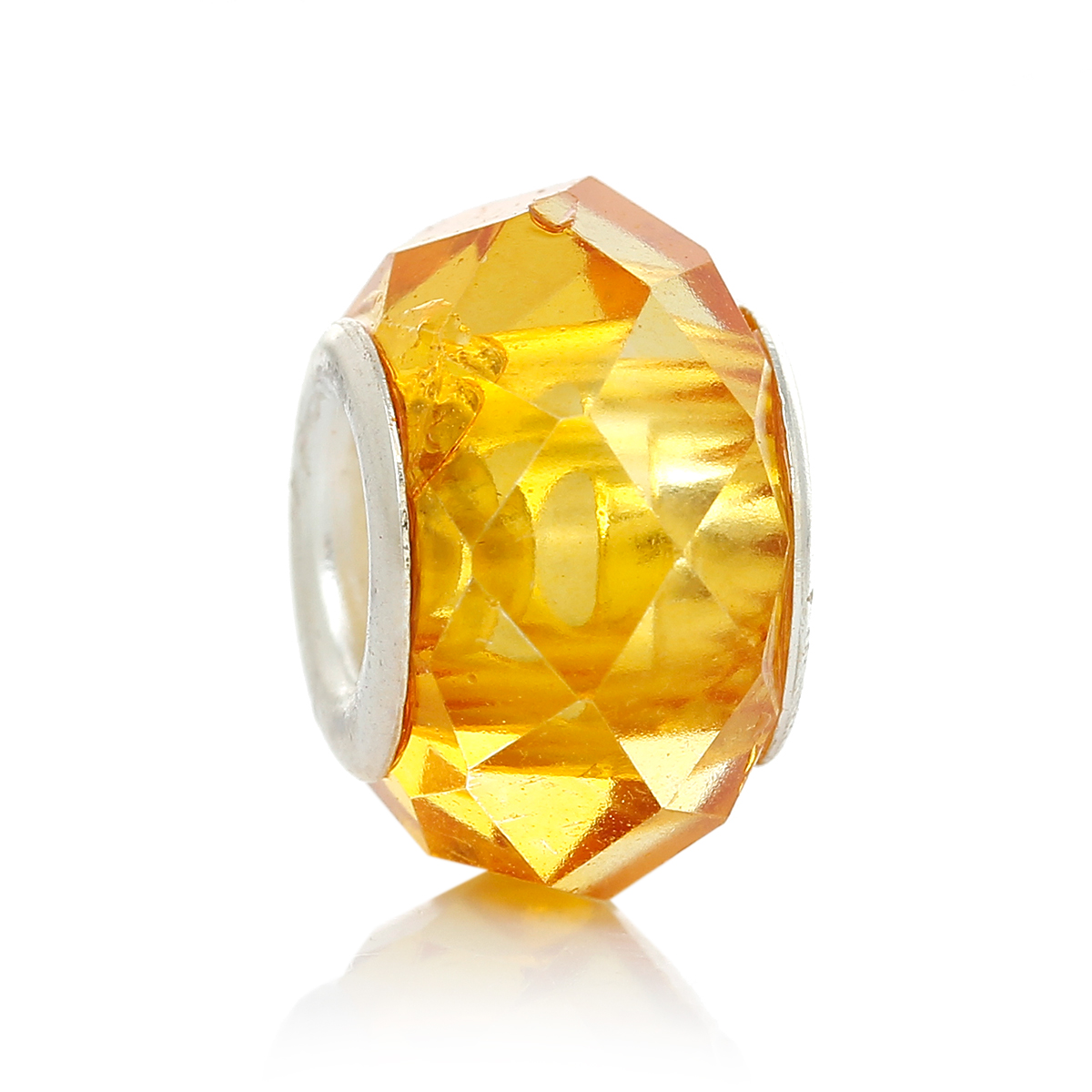 ลูกปัดแก้วยุโรปรูใหญ่ (pandora style) เม็ดเหลี่ยมเจีย ขนาด 14x9mm 10 เม็ด สีเหลืองsmoke