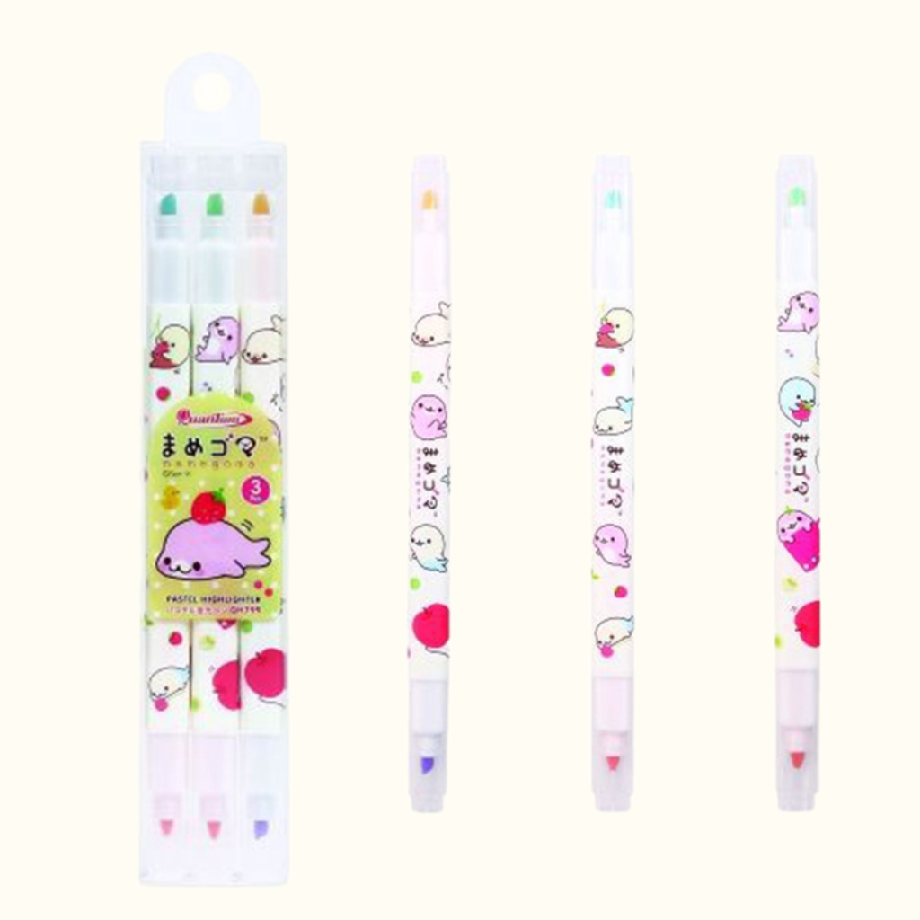 เซ็ตปากกาเน้นข้อความ ปากกาไฮไลท์ สีพาสเทล Pastel Highlighter ลาย mamegoma QuanTum รุ่น คิวเอช 799 QH799