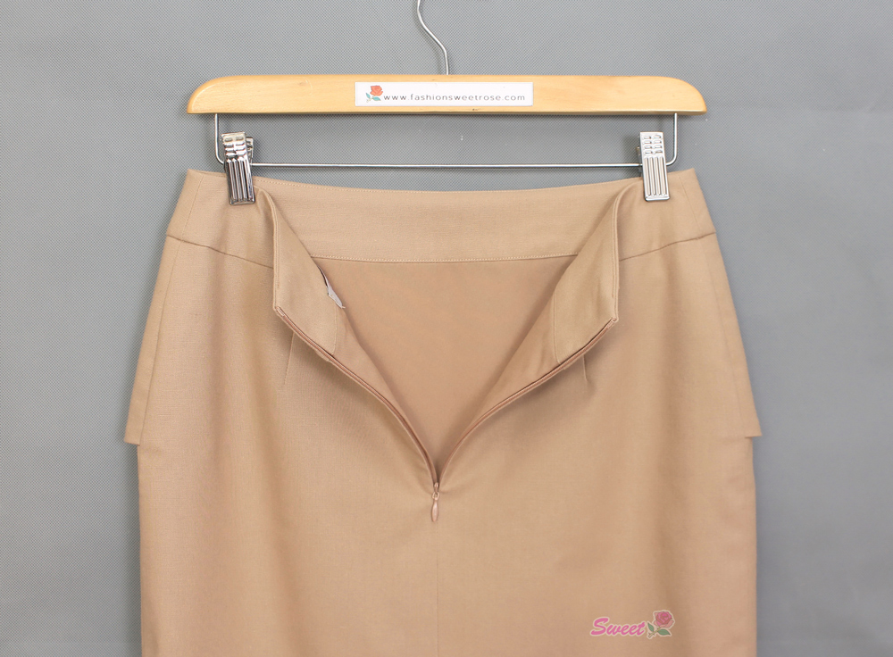 SK-497 กระโปรงทรงสอบ ผ้าคอตต้อนลินินสีแอปริคอท