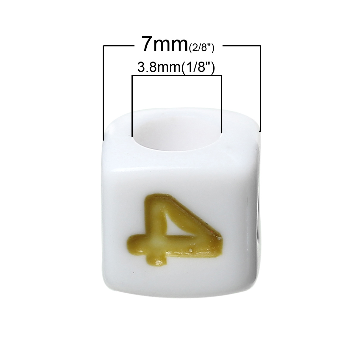 ลูกปัดอะครีลิคสีขาวสลักตัวเลข 0-9 ขนาด 7*7mm รู 3.8mm.