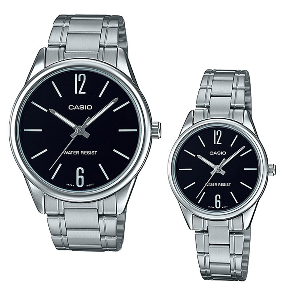 CASIO Standard รุ่น MTP-V005D-1BUDF & LTP-V005D-1BUDF สีเงิน หน้าปัดดำ สายสแตนเลส สินค้าใหม่ ของแท้ รับประกันศูนย์ CMG 1 ปี