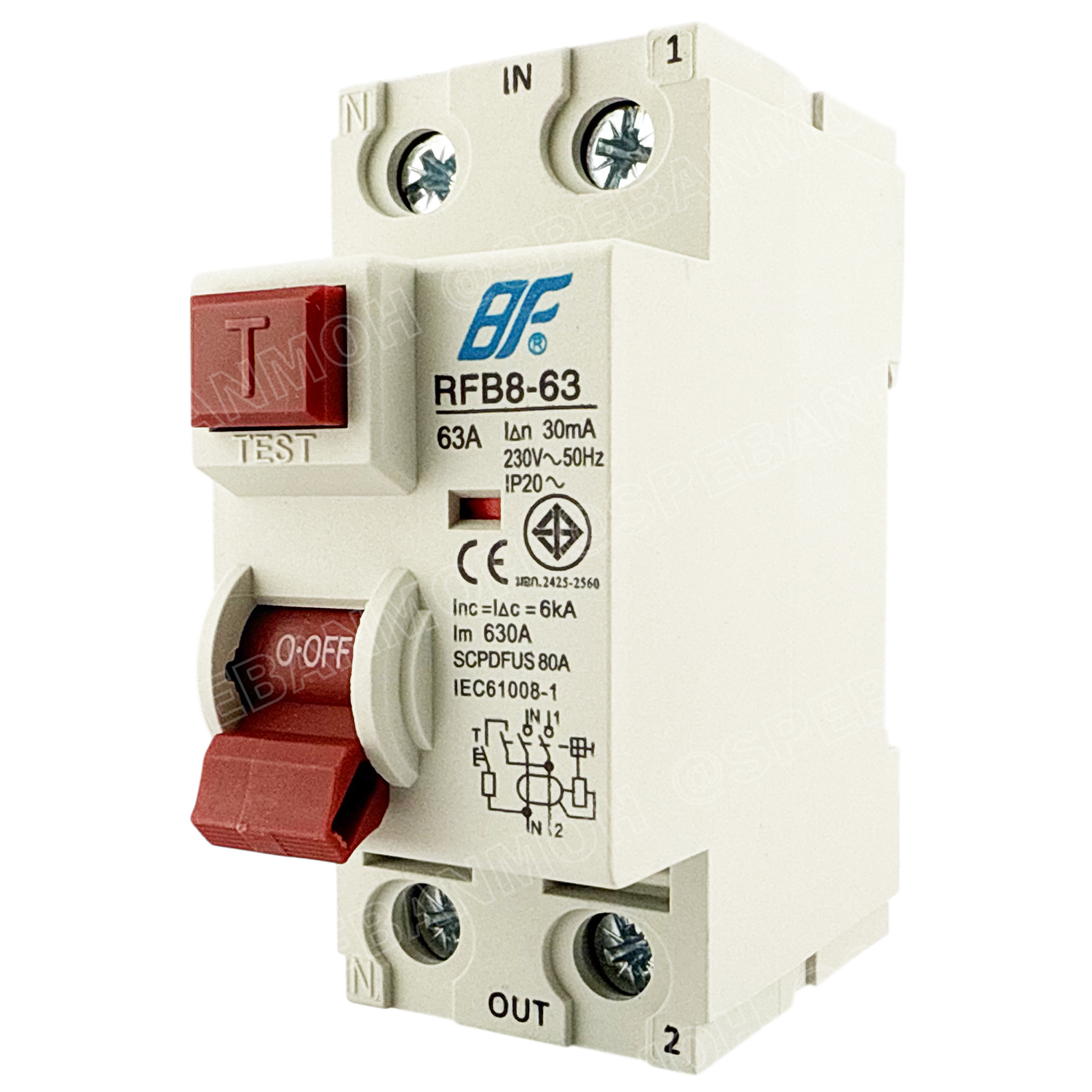[ 1 ชิ้น ] RFB8-63 2P เบรกเกอร์ RCCB 30mA 6kA เบรกเกอร์กันไฟดูด กันไฟรั่ว Safety Breaker RCCB เบรกเกอร์เครื่องทำน้ำอุ่น Residual Current Operated Circuit Breaker without Integral Overcurrent Protection มอก 2425-2552