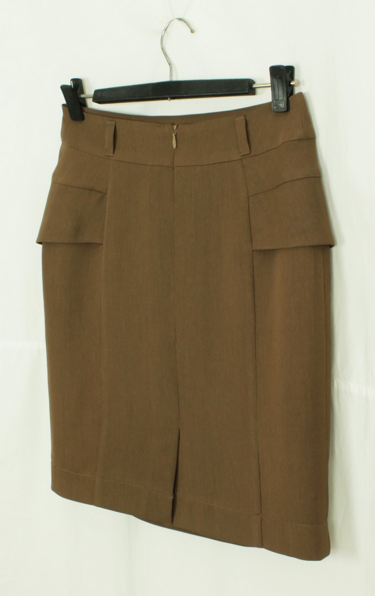 SK-149 กระโปรงแฟชั่น&ทำงาน ทรงสอบจับจีบทวิชซ้อนกัน ผ้าญี่ปุ่นสีน้ำตาล