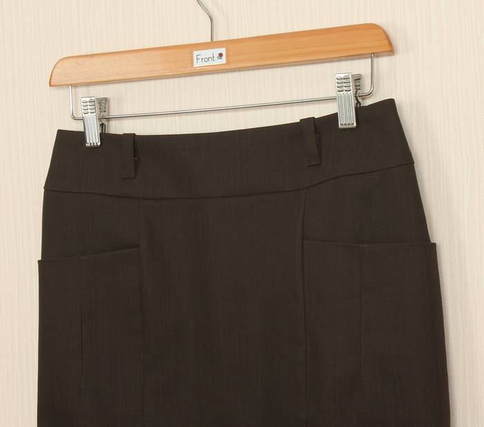 SK-235 กระโปรงแฟชั่น&ทำงาน ทรงสอบ ผ้าญี่ปุ่นผสมสเปนเด็กสีน้ำตาลเข้ม