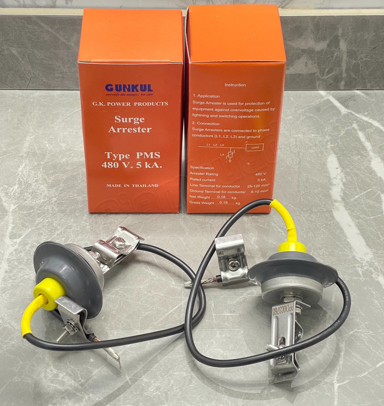 เสิร์ช อเลสเตอร์ Surge Arrester, Surge Protection อุปกรณ์ป้องกันแรงดันฟ้าผ่า และ ไฟกระโชก (GUNKUL) Type PMS 480V. 5 KA