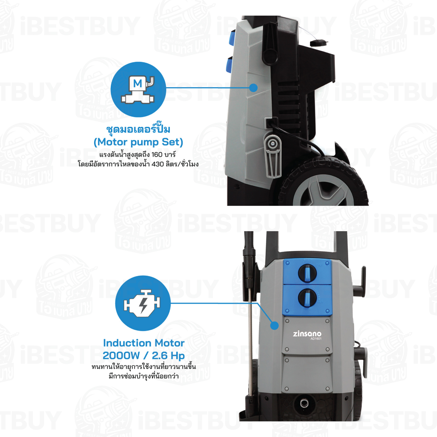 Zinsano AD1601 เครื่องฉีดน้ำแรงดันสูง 160 บาร์ ระบบ Total Stop System (TSS)