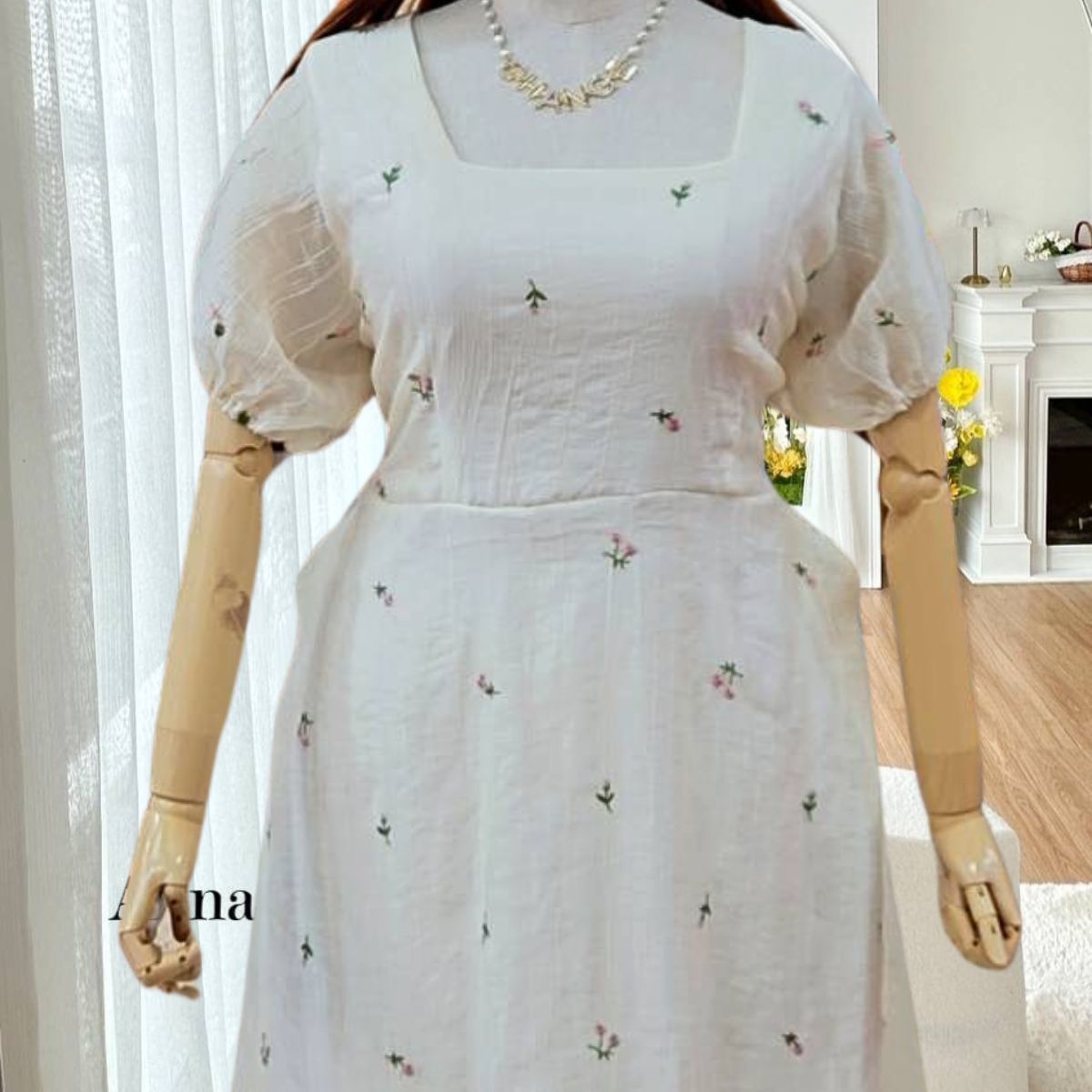 A192 เดรส สาวอวบ ผ้าปักลายดอก ซับในทั้งตัว อกได้ถึง52นิ้ว ออฟไวท์ดอกเหลือง ออฟไวท์ดอกชมพู ฟ้า ชมพู อก40-50นิ้ว