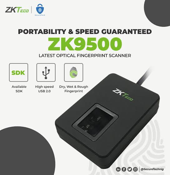 เครื่องสแกนนิ้วมือแบบ USB ZKTeco ZK9500 USB FRINGERPRINT SCANNER