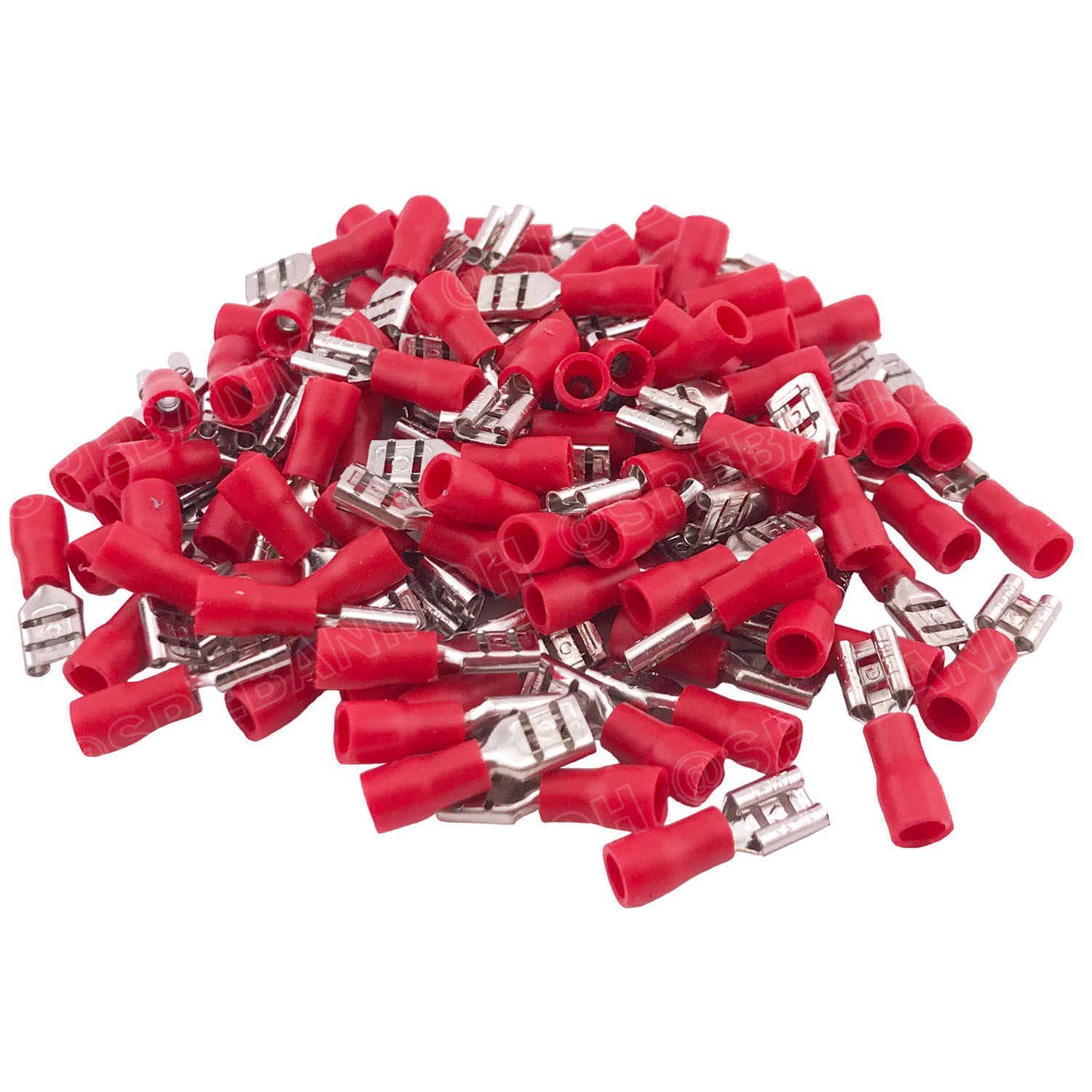 [ 100 ตัว/ถุง ] FDD1.25-187 สีแดง Red หางปลาเสียบแบน ตัวเมีย หุ้มฉนวน สำหรับสาย 0.5-1.5 mm2 22-16awg หางปลาหุ้มฉนวน Crimping Terminal หางปลาเสียบแอร์ ตัวเมีย เทอร์มินอลต่อสาย ขั้วต่อสายไฟ Insulated Terminal ตัวต่อสาย หุ้มฉนวน ข้อต่อสายแบบย้ำ Crimp Sleeve