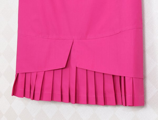 SK-281 กระโปรงแฟชั่น&ทำงาน ทรงสอบ ผ้าคอตต้อนญี่ปุ่นสีชมพูบานเย็น ชายกระโปรงจับจีบรอบตัว
