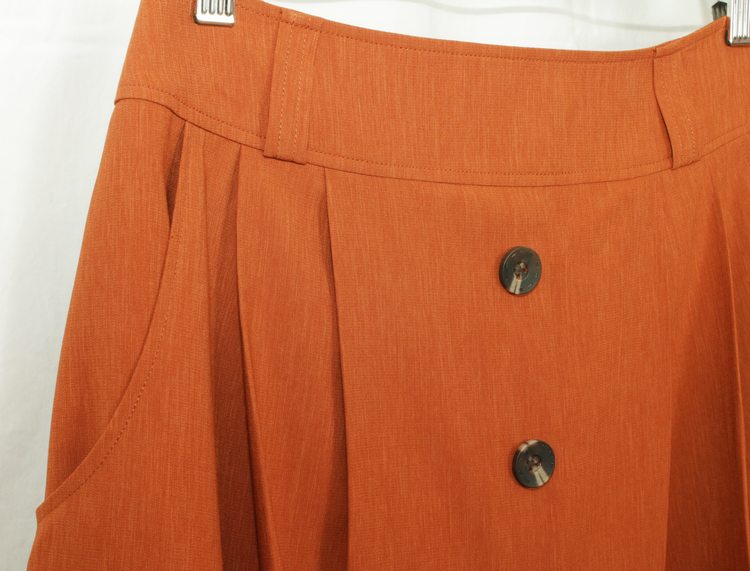 SK-187 กระโปรงแฟชั่น&ทำงาน ทรงบาน ผ้า CHANEL สีส้มอิฐ มีกระเป๋าล้วงได้ 2 ข้าง