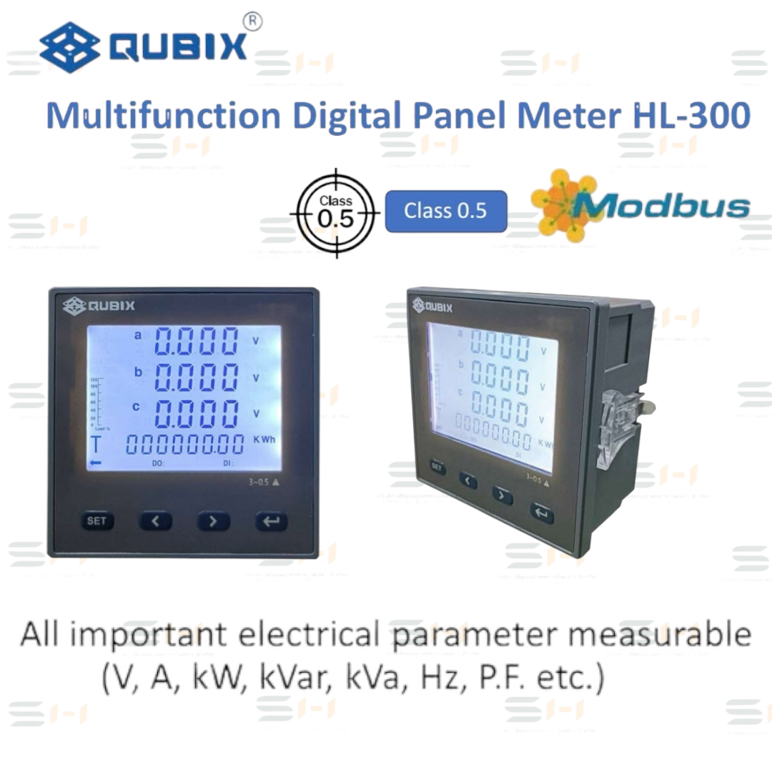 มัลติฟังก์ชั้นดิจิตอลพาเนลมิเตอร์ (วิเคราะห์พลังงาน) Multifunction Digital Panel meter 96x96mm. (QUBIX) HL-300 3FHMF-Y-4120, HL-300 3FMF-Y-4120, HL-300 3A, HL-300 3V, HL-300 AVHz, HL-300 3AVHz-5
