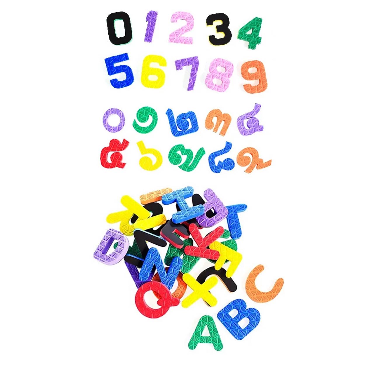 โฟมยาง ASTA อักษรแม่เหล็ก พยัญชนะไทย ก-ฮ / พยัญชนะอังกฤษ A-Z / ตัวเลขอาราบิก 0-9 / ตัวเลขไทย ๐-๙ / สระภาษาไทย