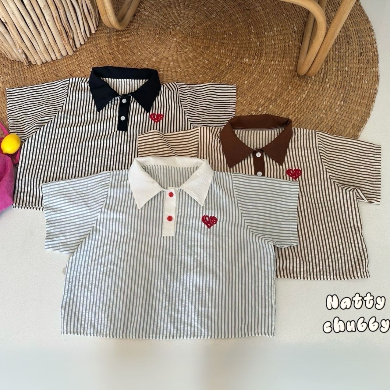 J110 เสื้อครอป คอปก สาวอวบ ดำ น้ำตาล ขาว อก38-48นิ้ว