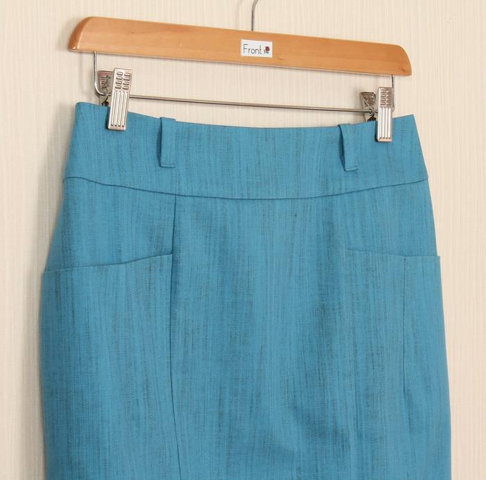 SK-234 กระโปรงแฟชั่น&ทำงาน ทรงสอบ ผ้าญี่ปุ่นผสมสเปนเด็กสีฟ้า