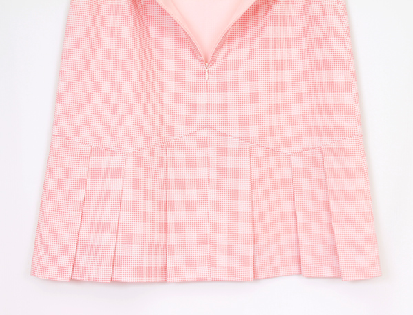 SK-478 กระโปรงทรงปลายบาน ผ้าคอตต้อนญี่ปุ่นสีชมพูพิมพ์ลายสก๊อตเล็กๆ