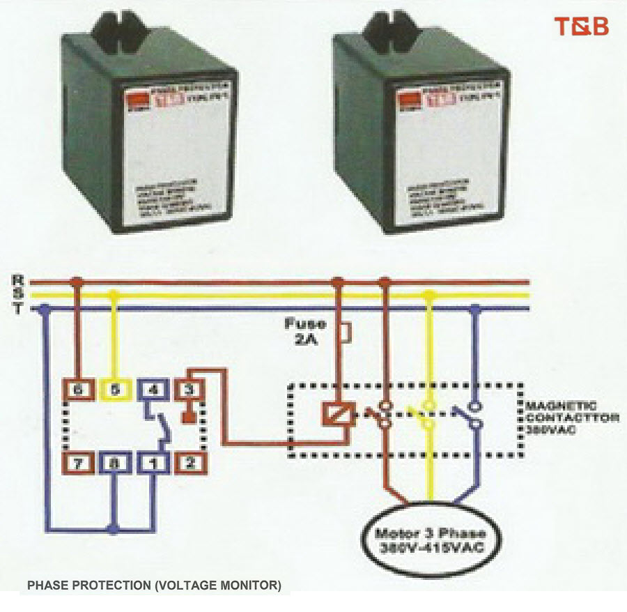 อุปกรณ์ป้องกันมอเตอร์ไหม้ ของระบบไฟฟ้า 3 เฟส Phase Protection (Voltage Monitor) (T&B) PV-1