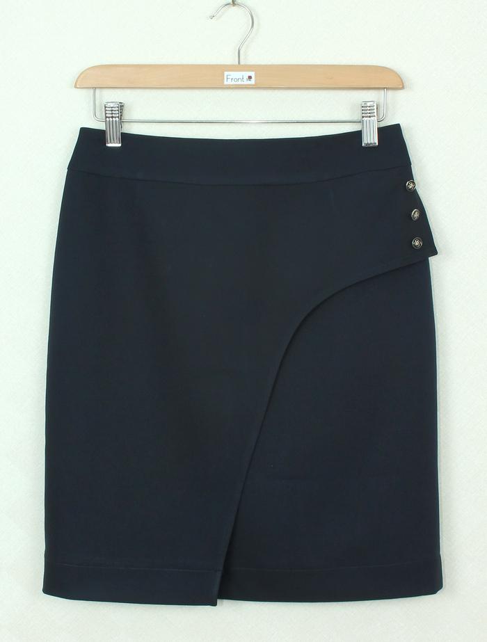 SK-253 กระโปรงแฟชั่น&ทำงาน ทรงสอบป้ายซ้อนกันผ้าญี่ปุ่นสีน้ำเงิน