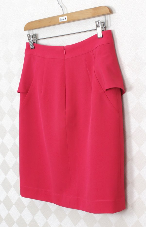 SK-276 กระโปรงแฟชั่น&ทำงาน ทรงสอบ ผ้าไหมอิตาลีสีชมพูบานเย็น หน้ากระโปรงจับจีบระบาย