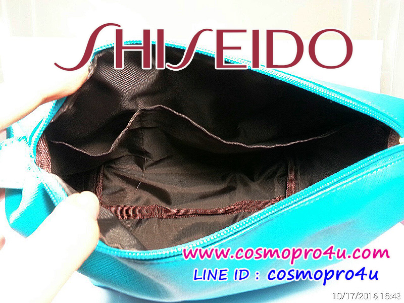 กระเป๋าชิเซโด้ SHISEIDO 2 in 1 สีเขียวฟ้า (มิ้นต์) และ กระเป๋าถือสีใสแต่งกุ้นขอบและหูหิ้วเข้าชุดกัน แยกเป็น2ใบได้ เก๋ไก๋ กันน้ำ