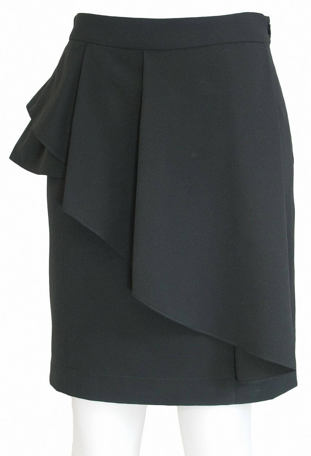 SK-076 กระโปรงทรงสอบ ผ้าไหมอิตาลีสีดำ แต่งระบายไล่ระดับ ลายผ้าสวยค่ะ