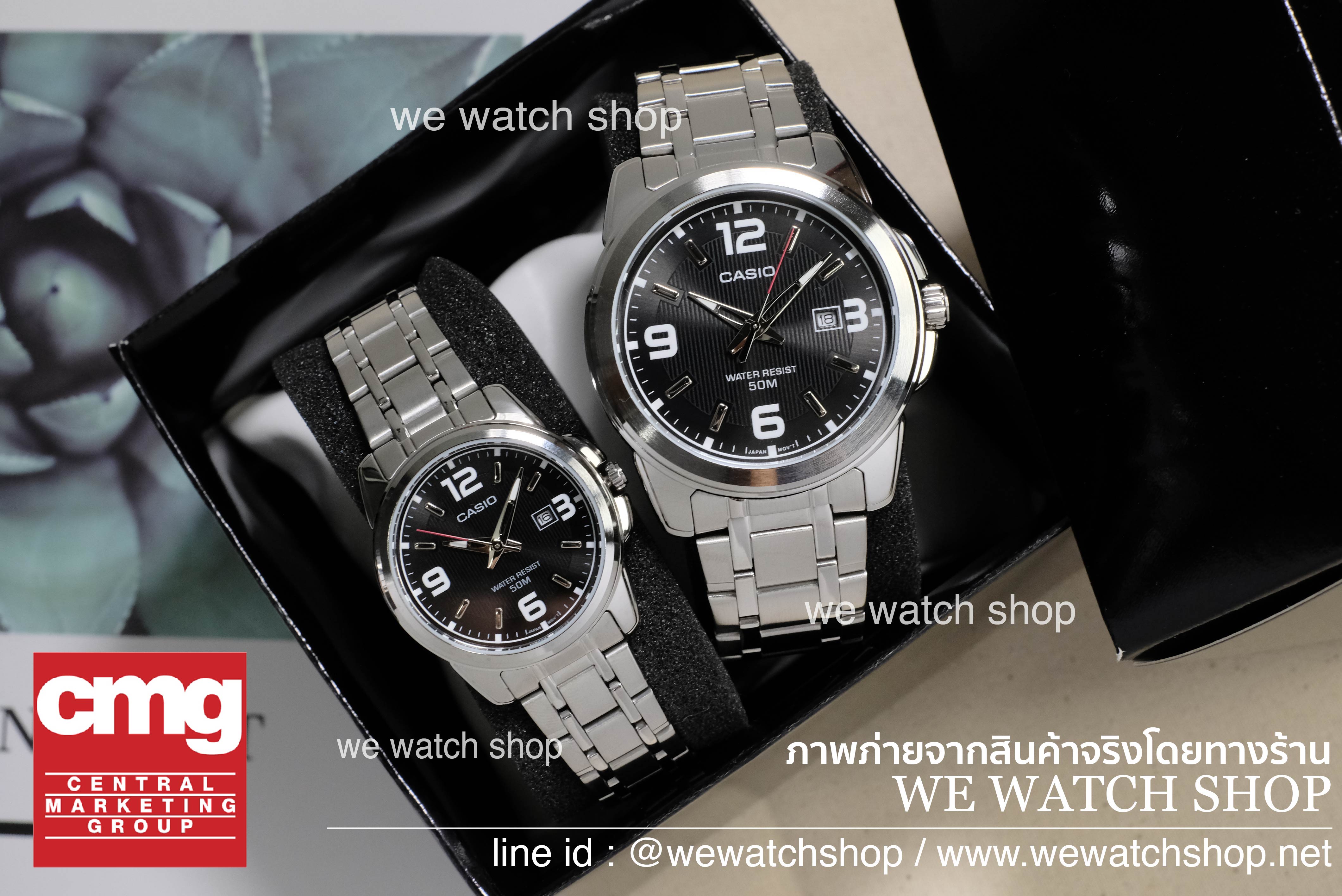 นาฬิกาคู่ CASIO Standard รุ่น MTP-1314D-1AVDF and LTP-1314D-1AVDF สีเงิน หน้าปัดดำ สายสแตนเลส สินค้าใหม่ ของแท้ รับประกันศูนย์ CMG
