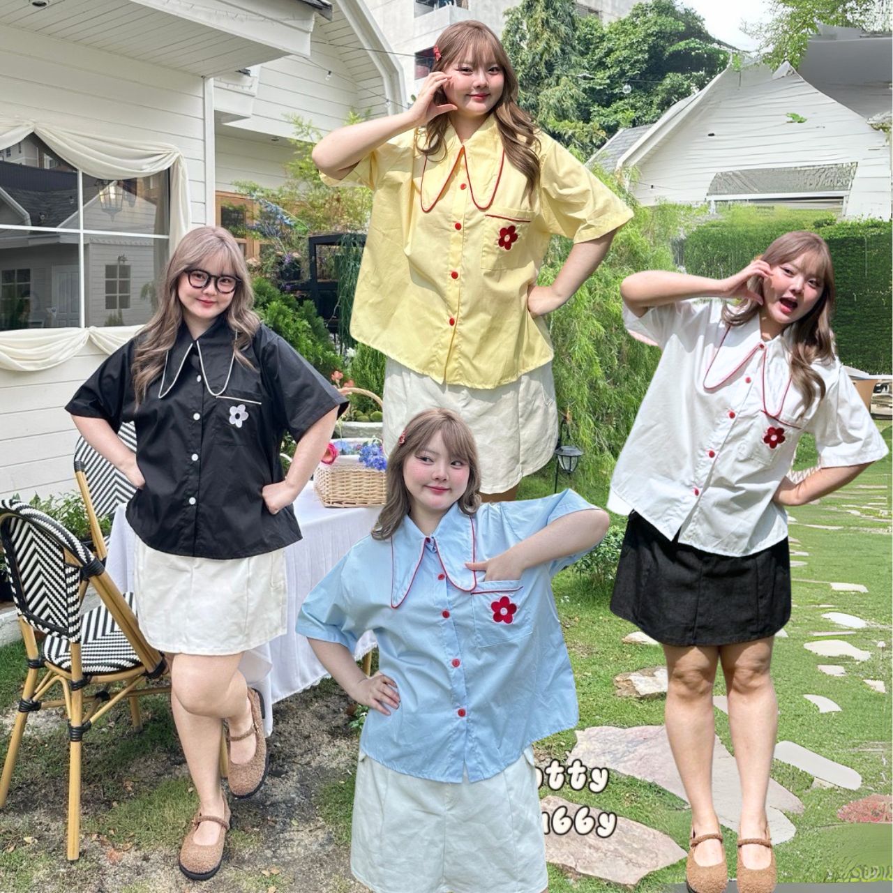 J098 เสื้อเชิ้ต สาวอวบ ปกทรงหูกระต่าย ผ้าคอตตอนเนื้อดี อกได้ถึง 48 นิ้ว (หน้าผ้า50นิ้ว) ดำ ฟ้า เหลือง ขาว อก ได้ถึง48 นยิ้ว หน้าผ้า50นิ้ว
