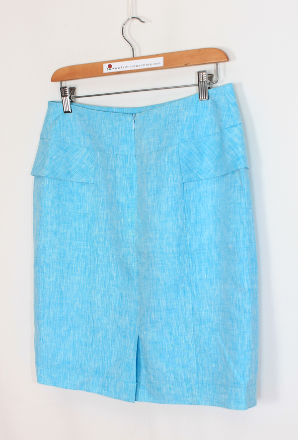 SK-473 กระโปรงทรงสอบ ผ้าลินินเชมเบ้ญี่ปุ่นสีฟ้า มีลายในตัว