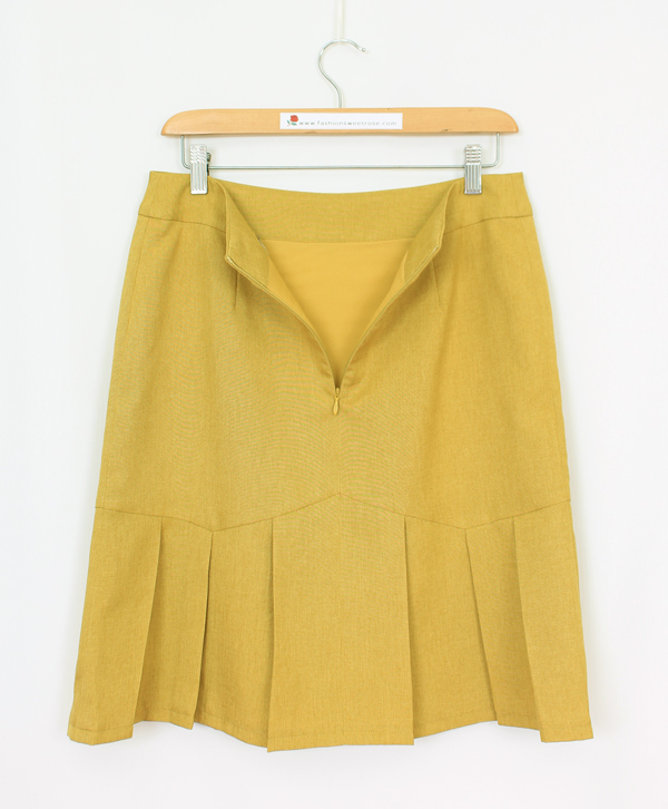 SK-480 กระโปรงทรงปลายบาน ผ้าคอตต้อนลินินไอริส สีเหลืองมาสตาส