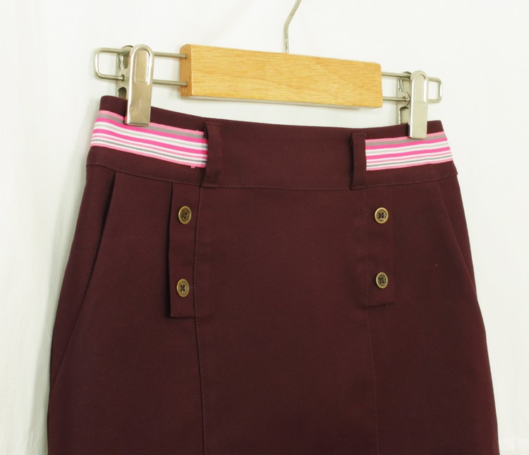 SK-143 กระโปรงแฟชั่น&ทำงาน ทรงสอบมีกระเป๋า 2 ข้าง ผ้าคอตตอนญี่ปุ่นสีม่วงเปลือกมังคุด