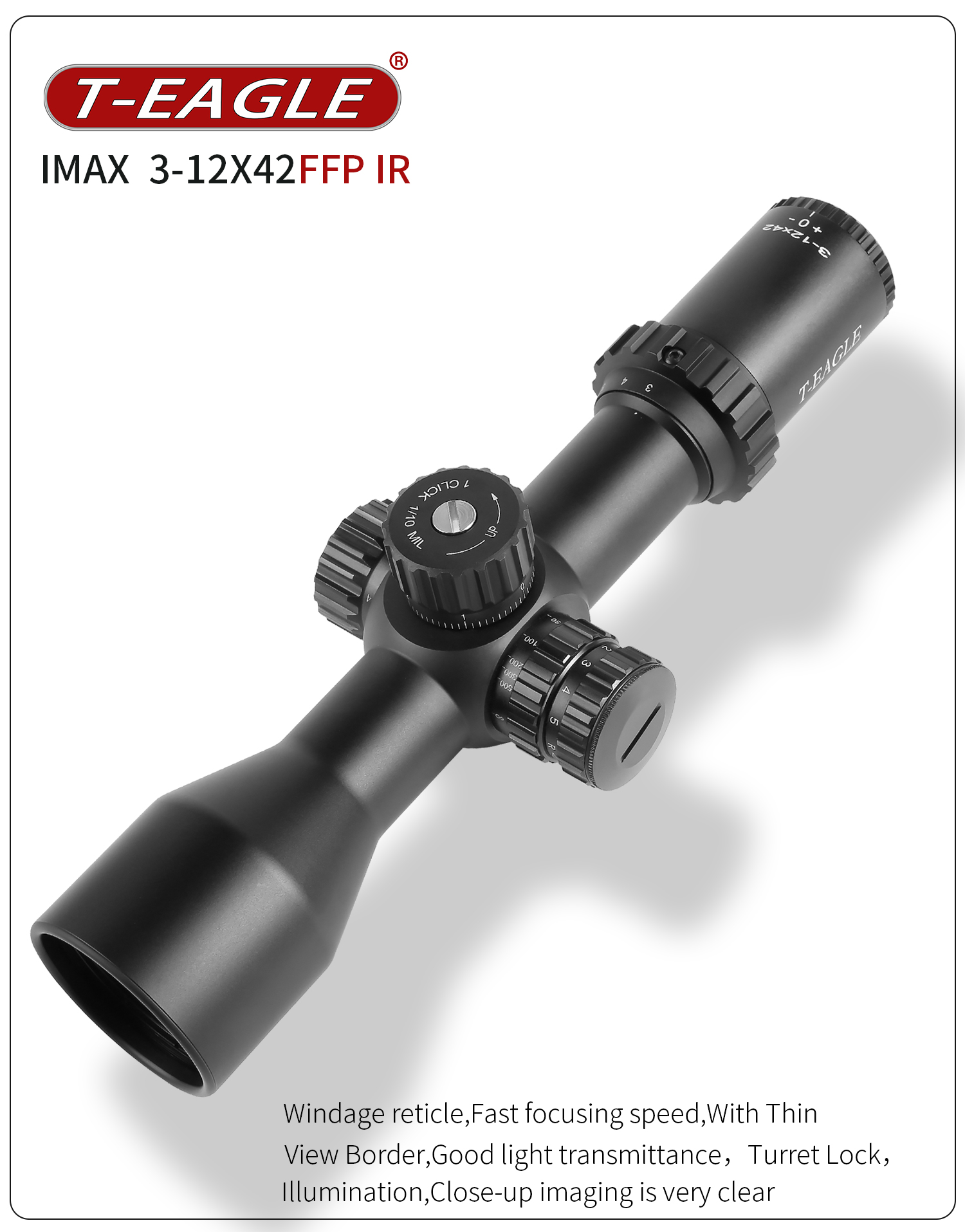 กล้องติดปืน กันน้ำ กันกระแทก T-EAGLE MR 3 12X42 FFP เส้นเล็งขยายตามซูม
