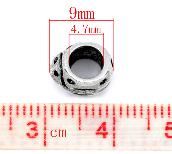 ลูกปัดเงินรูใหญ่รูปเต่าทอง ขนาด 9x8mm 5 เม็ด