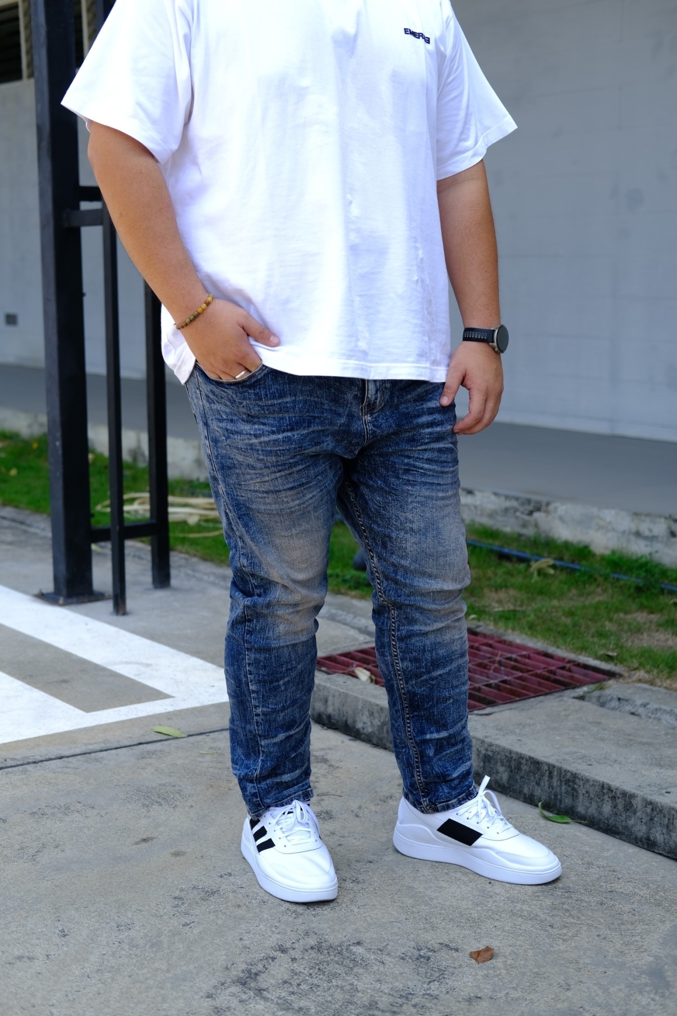 กางเกงยีนส์ขายาว ทรงกระบอกเล็ก สียีนส์ฟอก ผ้ายืด เป้าซิบ สำหรับผู้ชายอ้วน #JL-012 ไซส์ใหญ่ 42-50