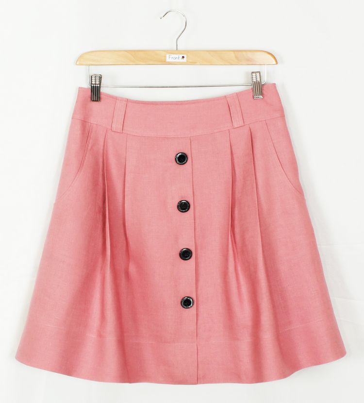 SK-192 กระโปรงแฟชั่น&ทำงาน ทรงบานผ้าลินินญี่ปุ่นสีชมพูพาสเทล มีกระเป๋าล้วงได้ 2 ข้าง