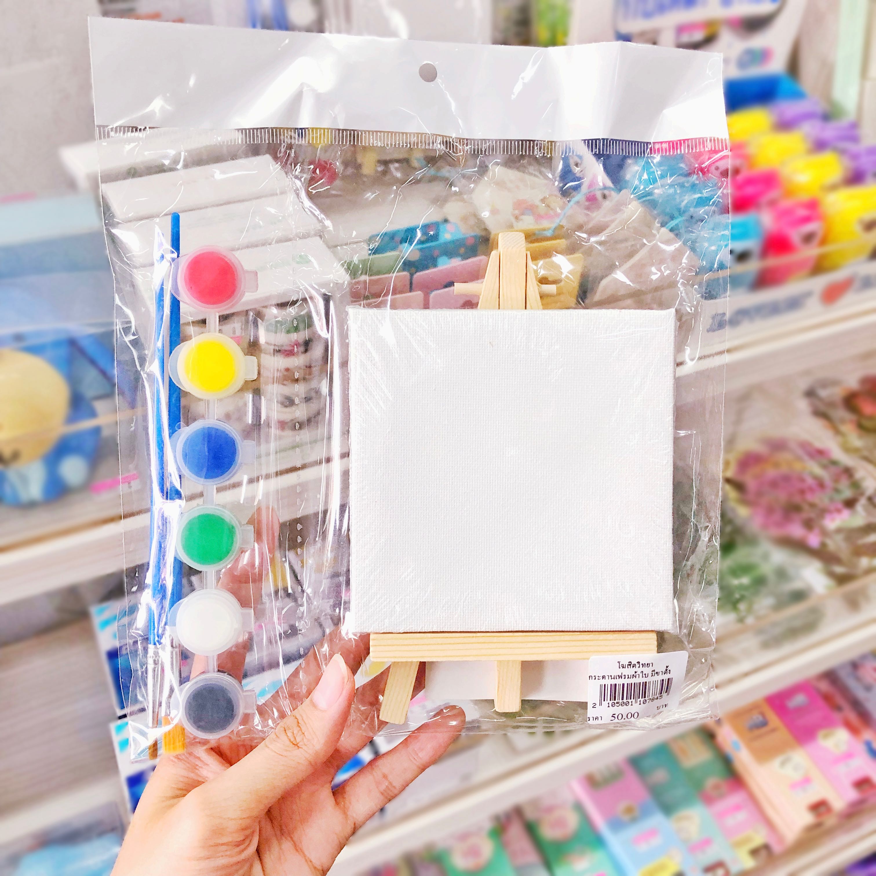 เฟรมผ้าใบ กระดานเฟนผ้าใบ มีขาตั้ง สำหรับระบายสี N111 ขนาด 10 x 10 cm. คละลาย LUCK BOBO