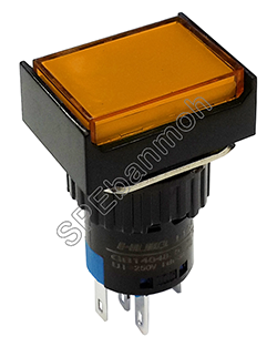 L16A-003-8P-D สวิทช์กดติด-ปล่อยดับ (Momentary) ∅16mm OFF-(ON) DC 12V สีเหลือง (Yellow)