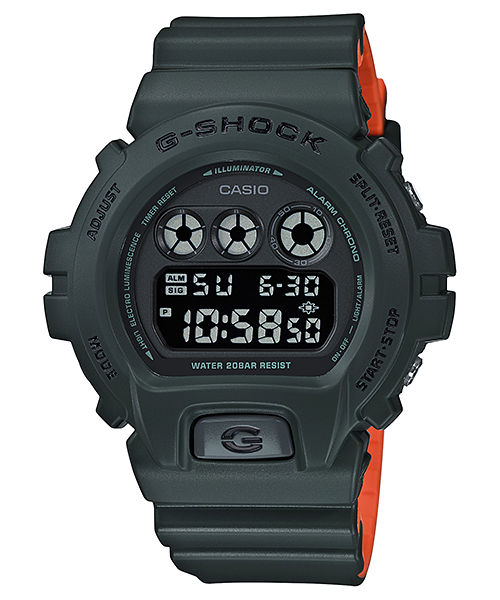 CASIO G-SHOCK รุ่น DW-6900LU-3DR สีเขียว ส้ม สายทูโทน สินค้าของเเท้ รับประกันศูนย์ CMG